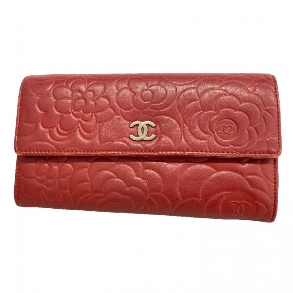 CHANEL Red Lambskin Leather Wallet